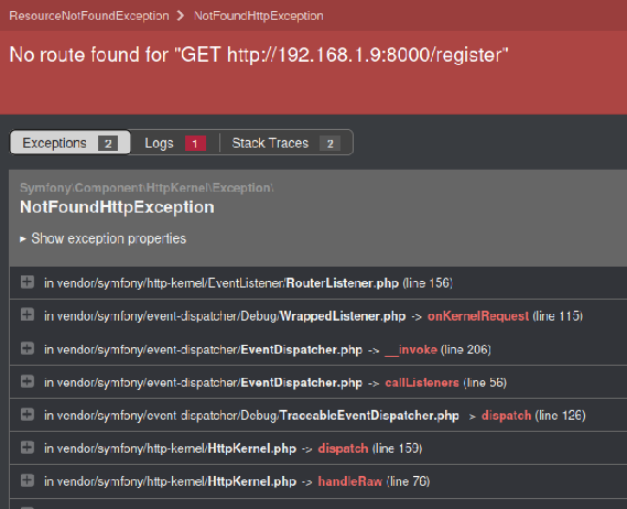 No route found for "GET http://localhost/register" sur Symfony avec Apache