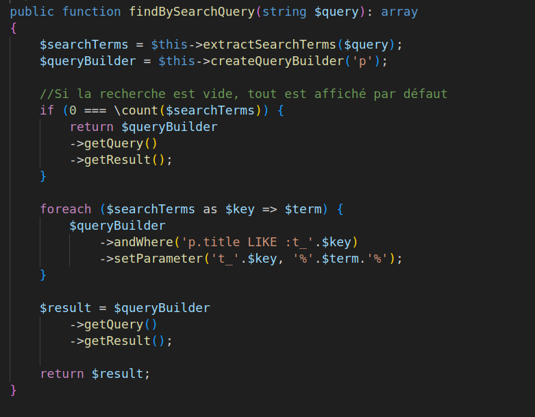 Résulats liés à une recherche avec Doctrine et Symfony