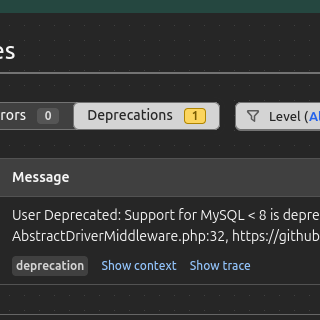 Symfony "Support for MySQL < 8 is deprecated and will be removed in DBAL 5"