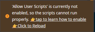 Message indiquant le manque d'autorisation pour les user scripts